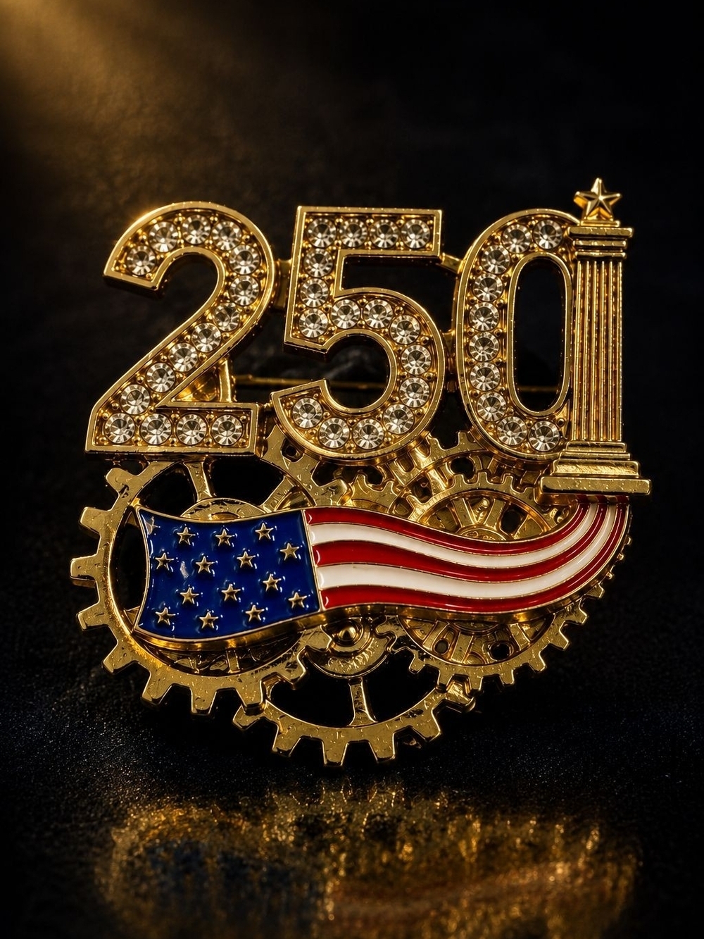 Gold '250' Americana Flag Brooch - Picture 4 of 7